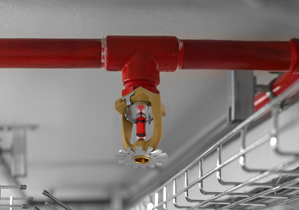 Fire sprinklers on a ceiling